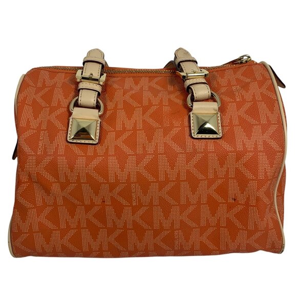 MICHAEL KORS Grayson Medium Satchel Signature Bag Tangerine Orange w/ Bag Charm - Picture 4 of 15